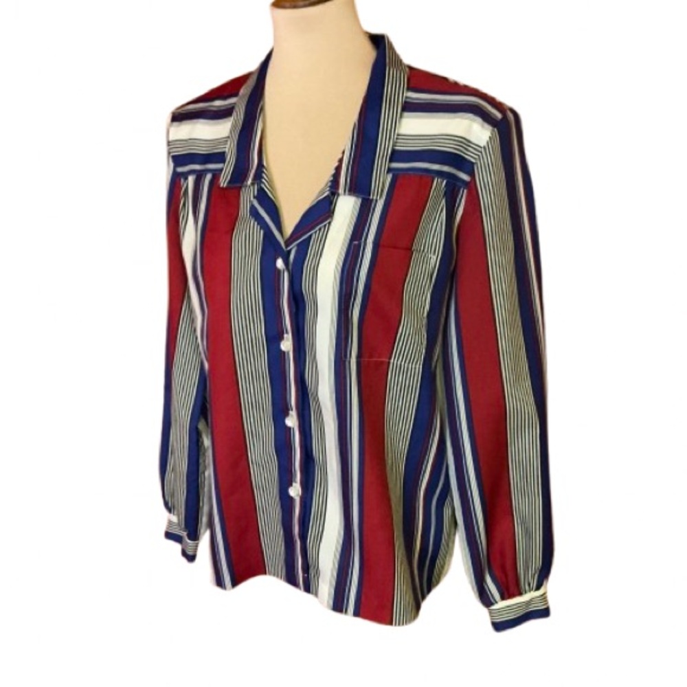 Vtg 70s Cos Cob Striped Blouse